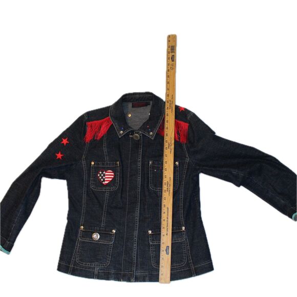 Tribal Denim Size 12 Stretch Tassles Western Jean Jacket - Picture 7 of 8